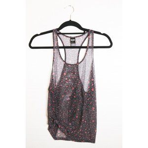 Victoria Sport Mesh Tank  Gray with Black Brown Centered Leopard Print xs